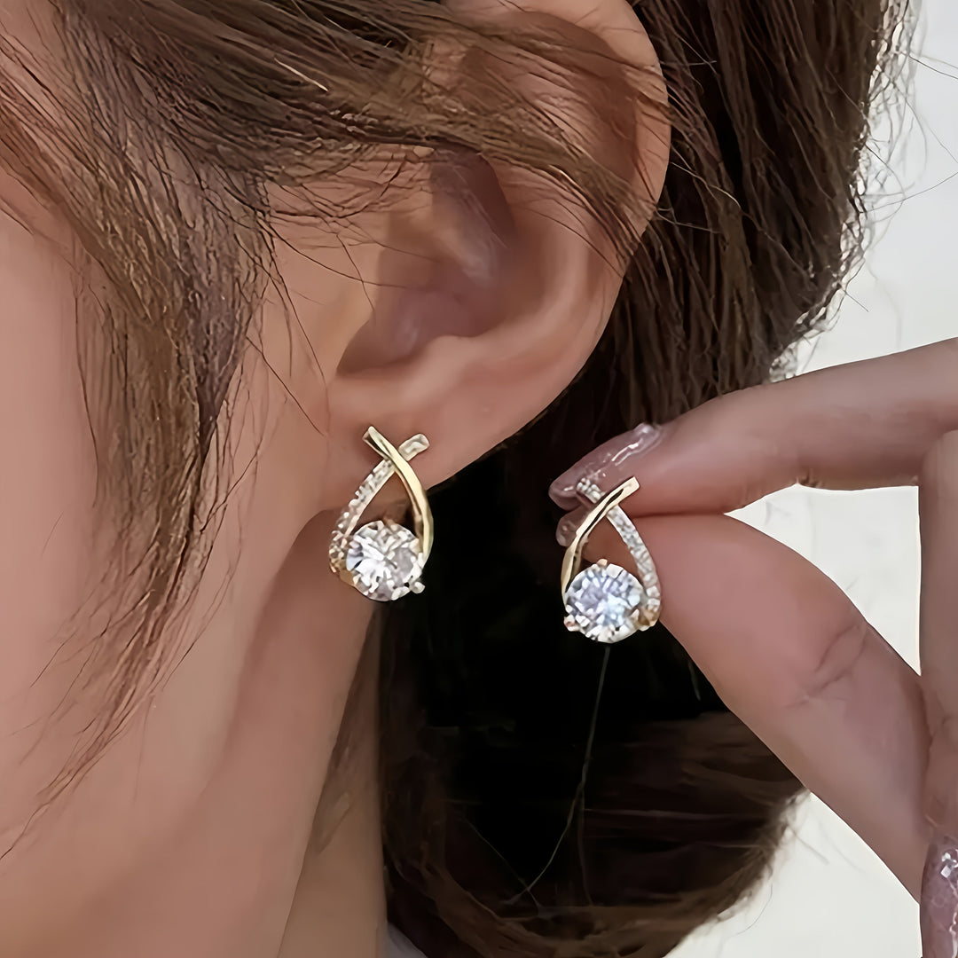 Belle | Golden Cross Zirconia Stud Earrings