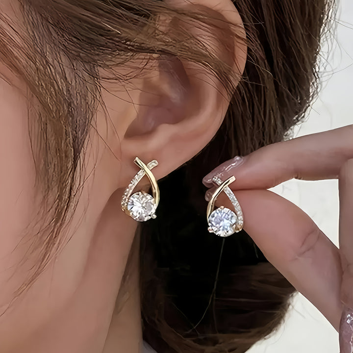 Belle | Golden Cross Zirconia Stud Earrings