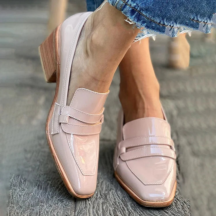 Bella | MOCASSINS WITH WIDE HEEL SHINY