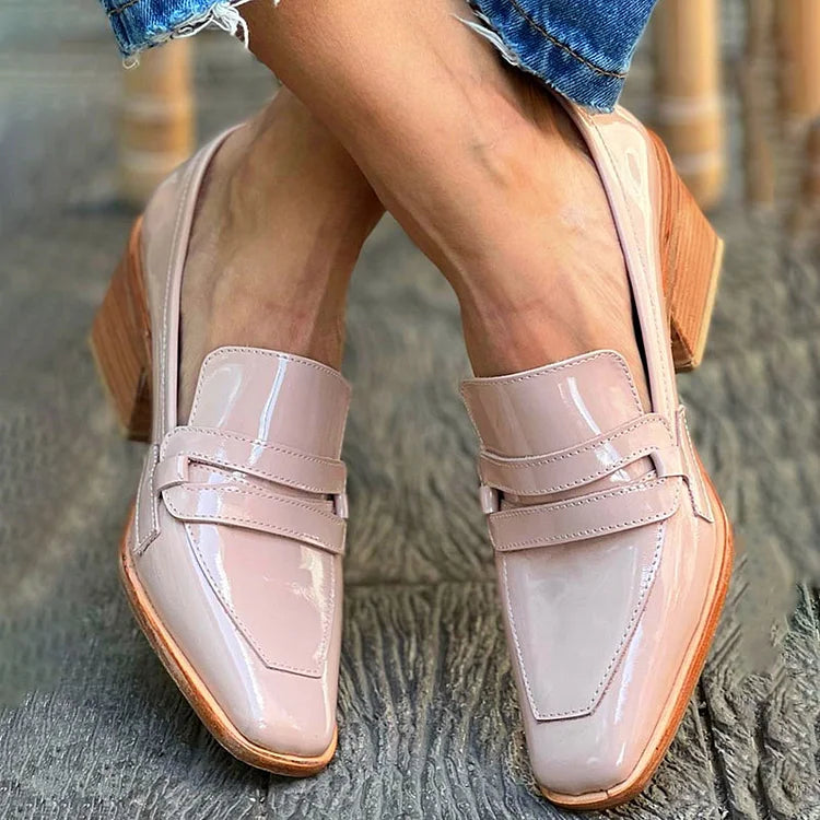 Bella | MOCASSINS WITH WIDE HEEL SHINY