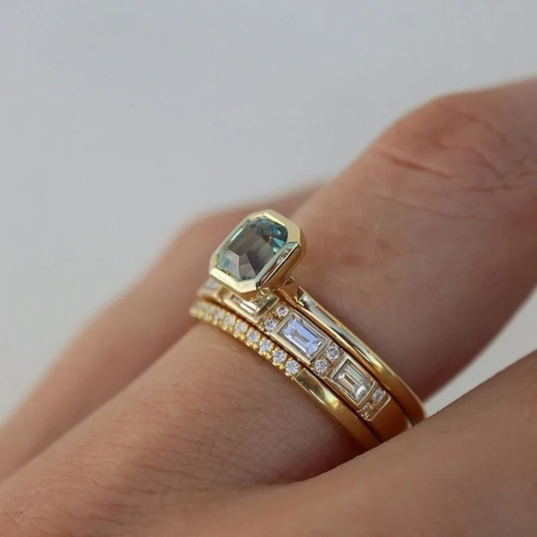 Evi | Vintage Gold & Blue Ring Set