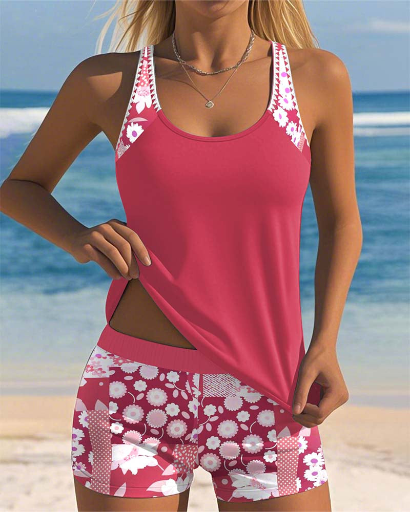 Lisa | Swimsuit Tank Top with Printed Boxer Set
