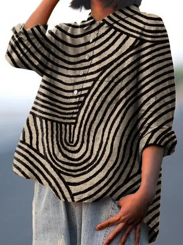 Women's Circular Line Pattern Print Casual  Shirt