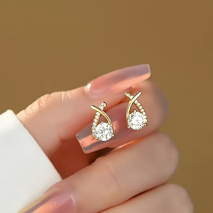 Belle | Golden Cross Zirconia Stud Earrings