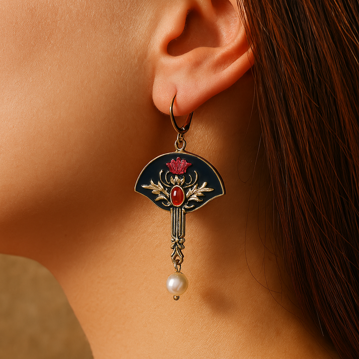 Nicole | Boho Earrings with Pearls and Red Crystal