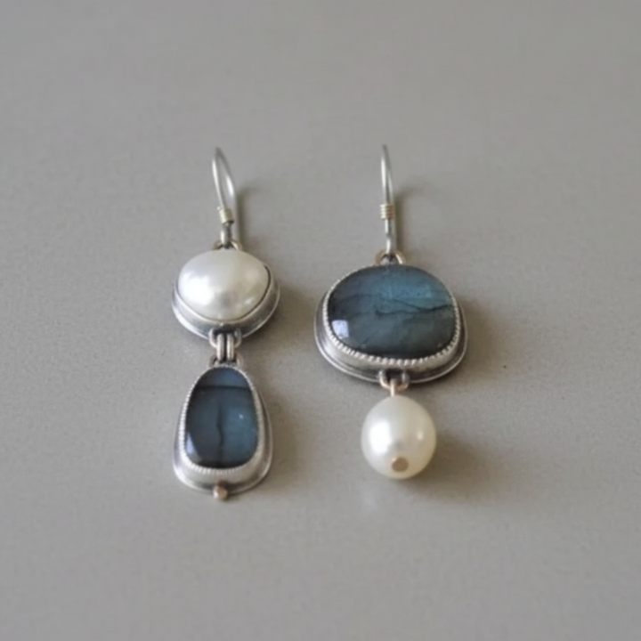 Laura | Vintage Blue Stone Pearl Earrings