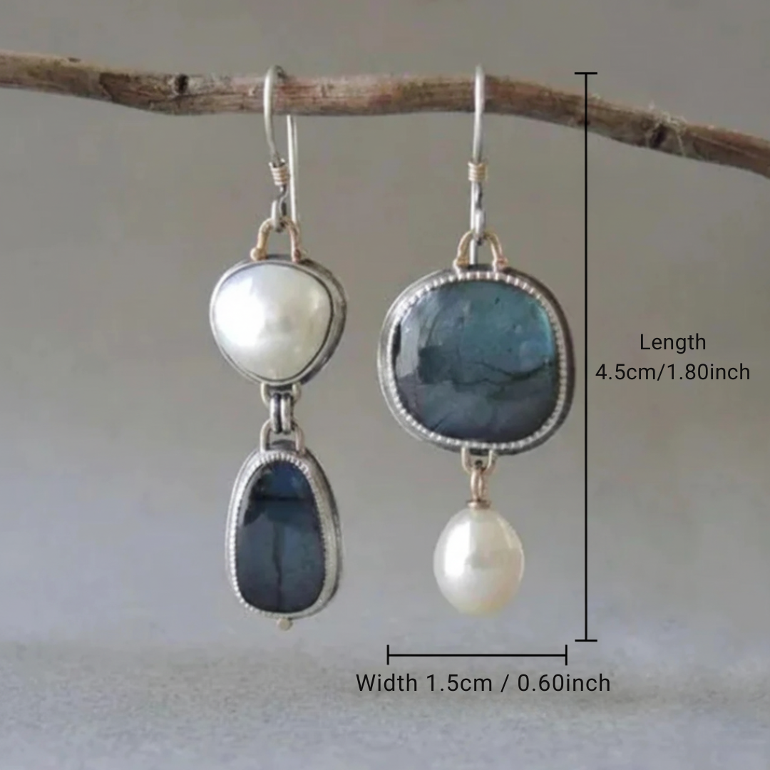 Laura | Vintage Blue Stone Pearl Earrings