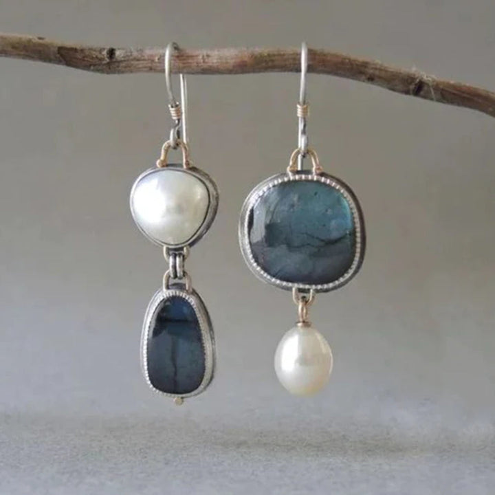Laura | Vintage Blue Stone Pearl Earrings
