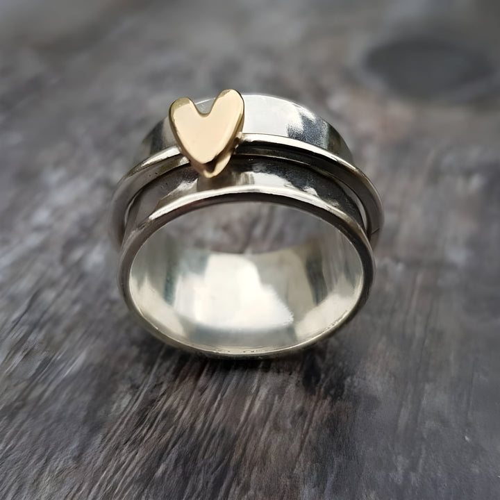 Sophie | Golden Heart Silver Ring