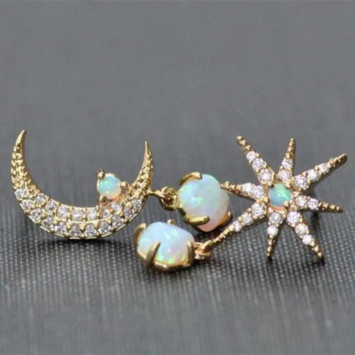 Moon and Star Gold and Opal Earrings