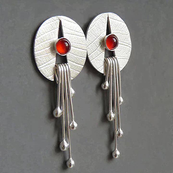 Hollow Red Stone Hanging Earrings
