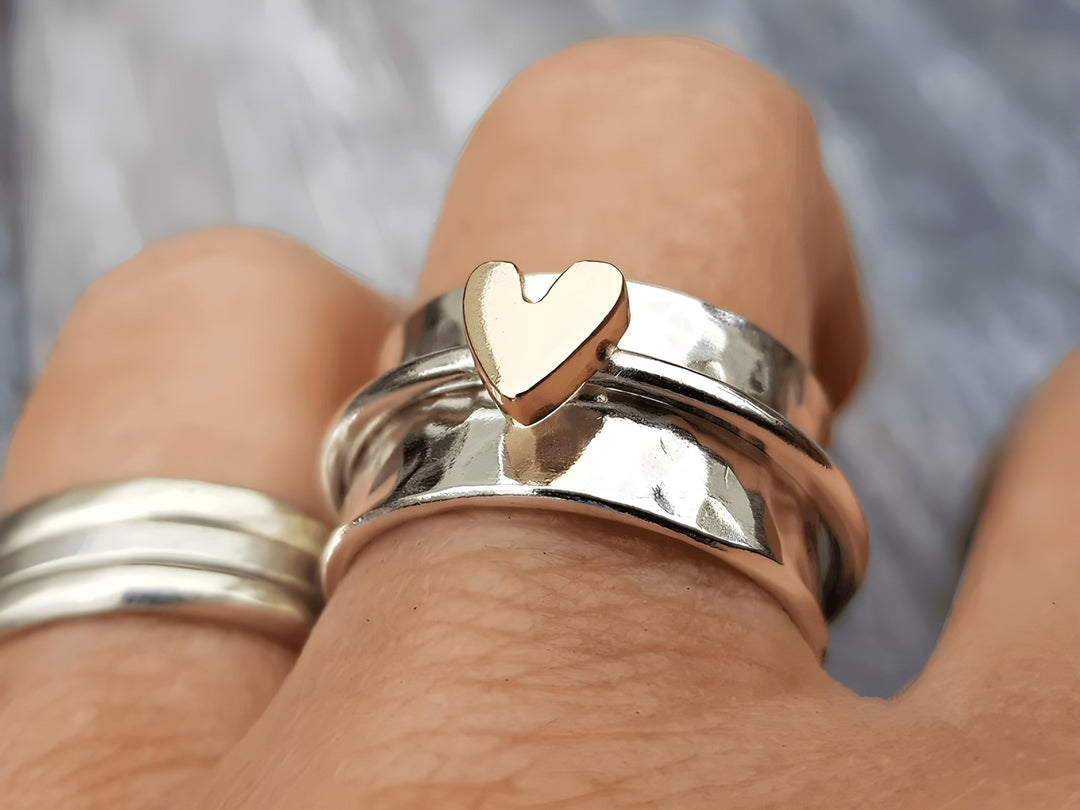 Sophie | Golden Heart Silver Ring