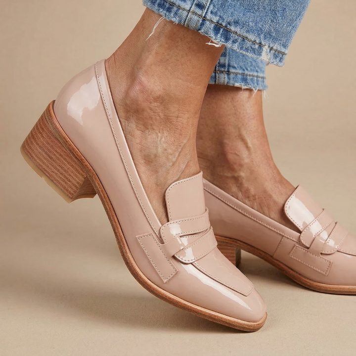 Bella | MOCASSINS WITH WIDE HEEL SHINY