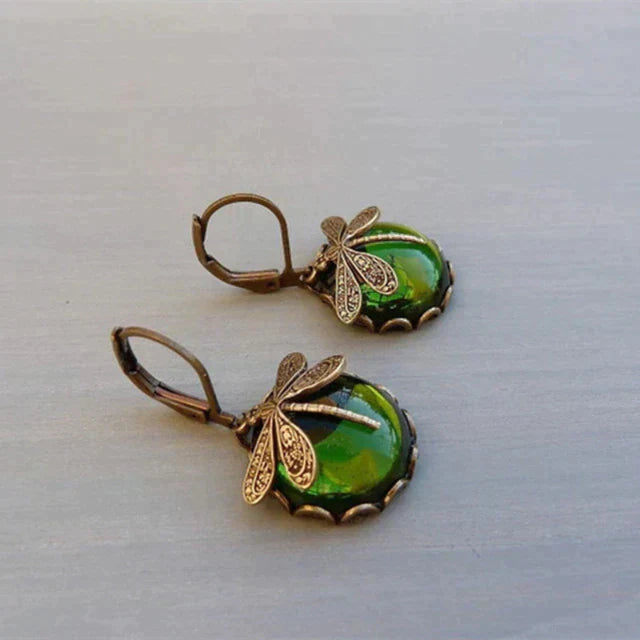 Leila | Spherical Dragonfly Earrings in Antique Gold