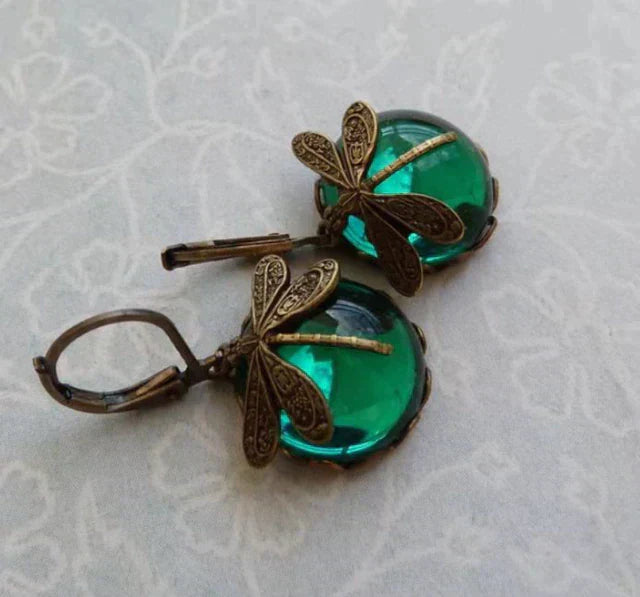 Leila | Spherical Dragonfly Earrings in Antique Gold