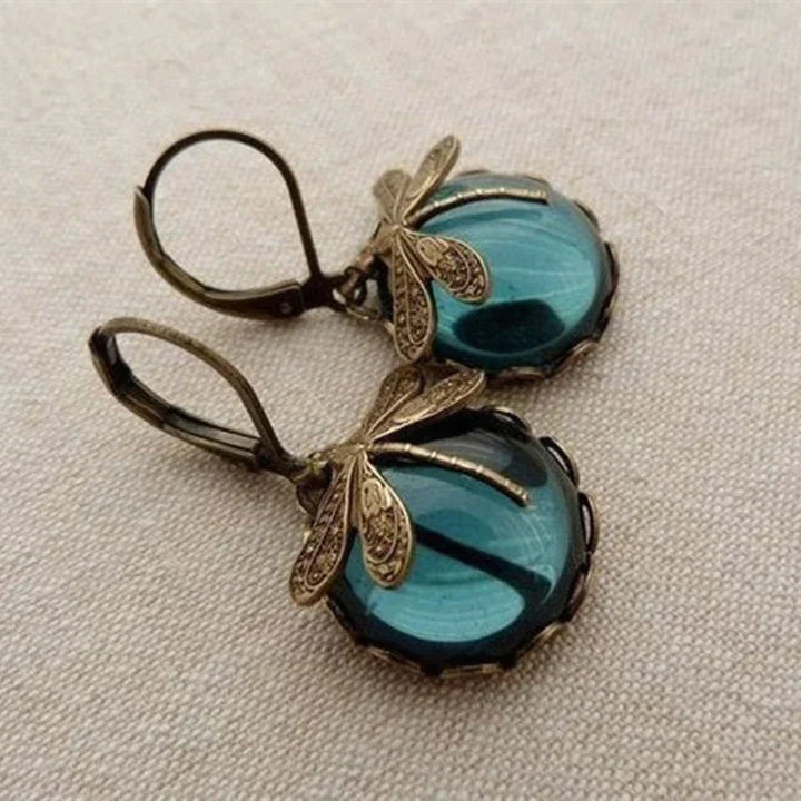 Leila | Spherical Dragonfly Earrings in Antique Gold