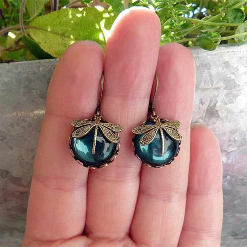 Bella | Dragonfly Crystal Earrings in Antique Gold