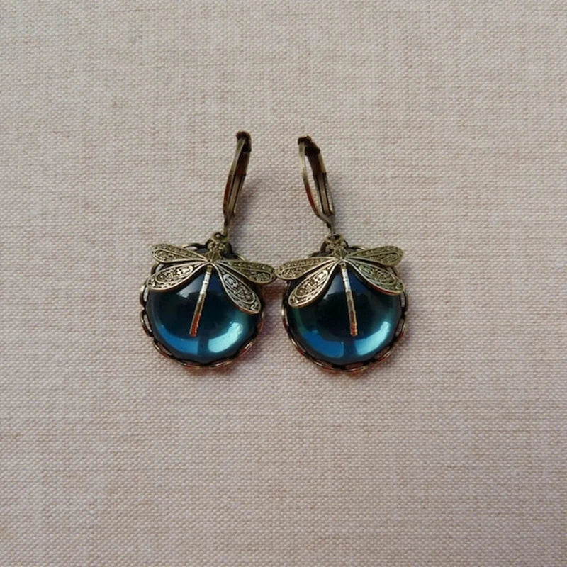Leila | Spherical Dragonfly Earrings in Antique Gold