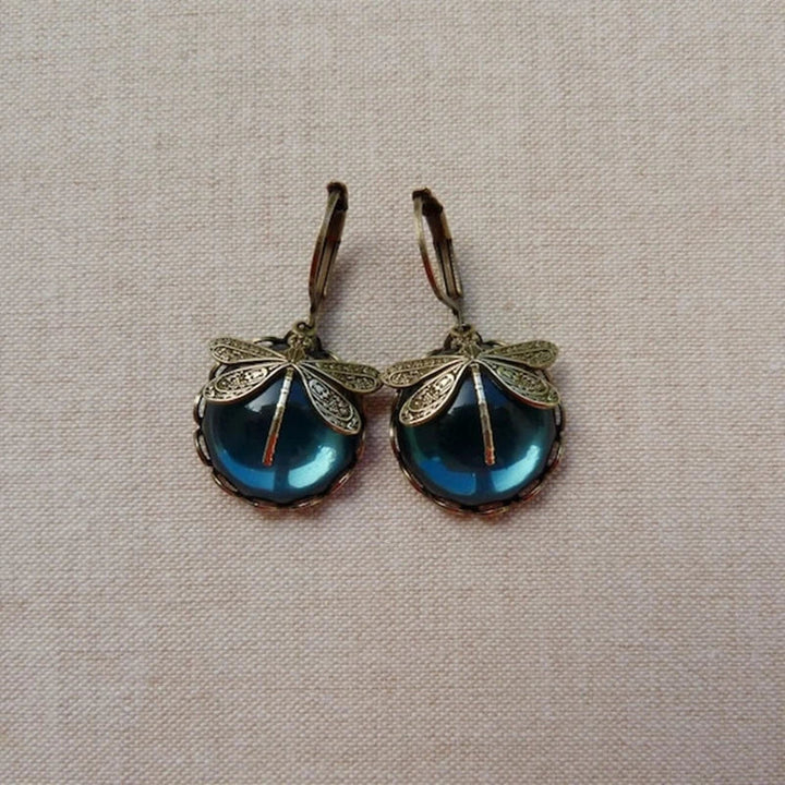 Leila | Spherical Dragonfly Earrings in Antique Gold