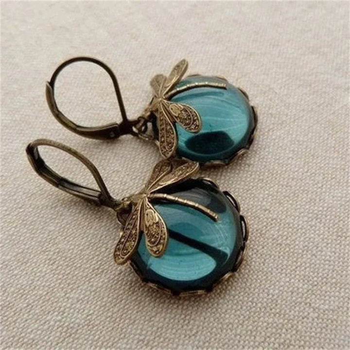 Bella | Dragonfly Crystal Earrings in Antique Gold