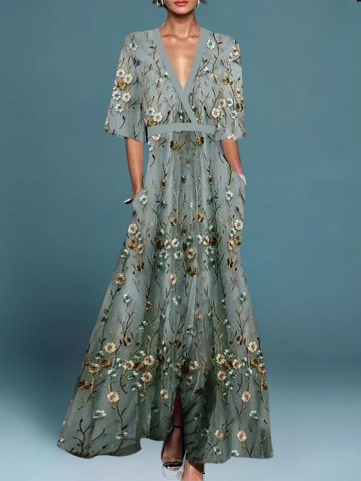 Sophie | Elegant V-Neck Belted Boho Dress