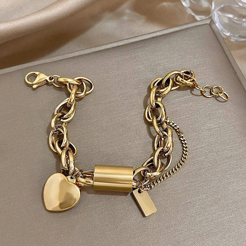 Sophie | Golden Heartened Chunky Bracelet