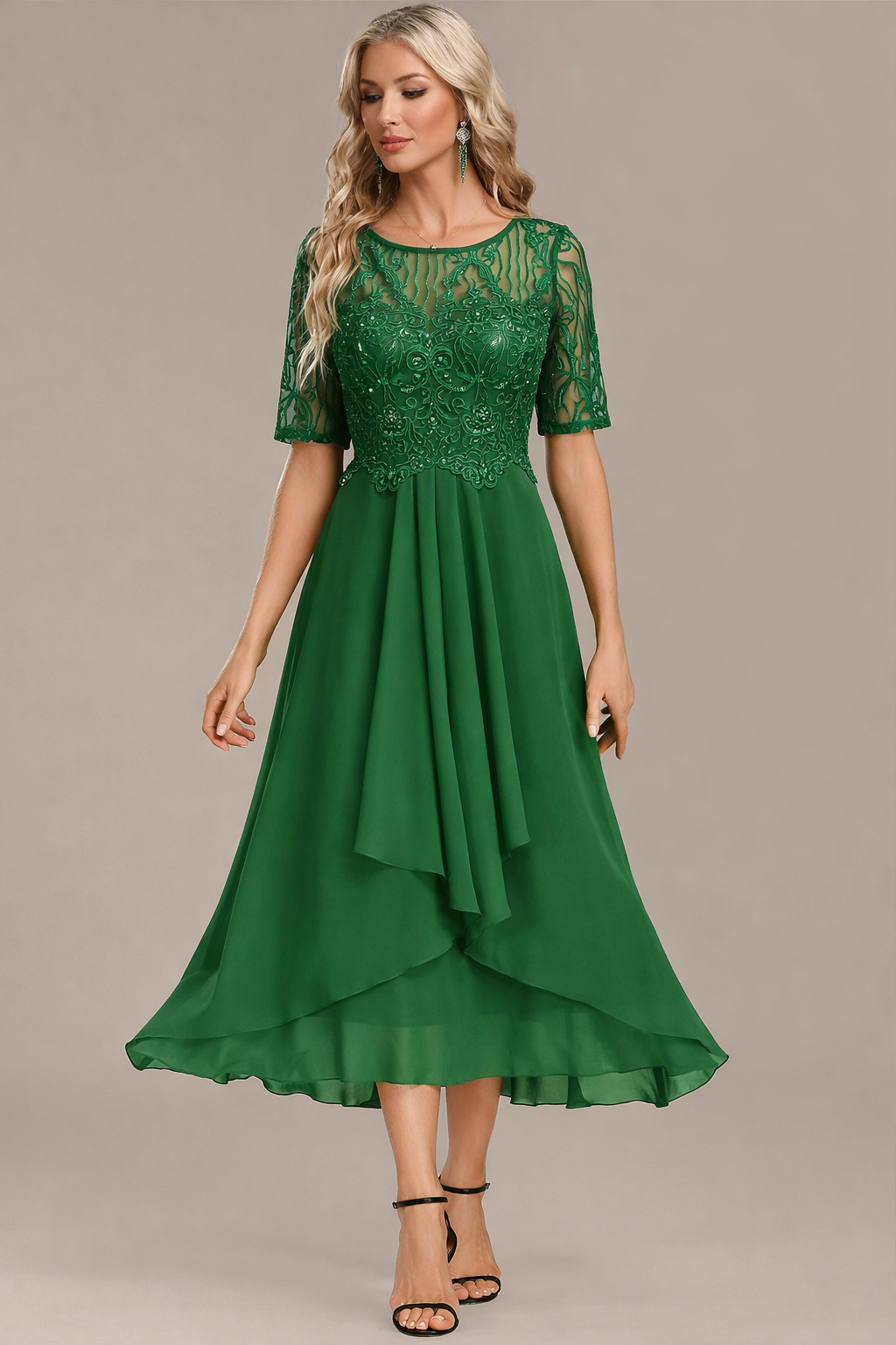Sophie | Navy Lace Short Sleeve Round Neck Dress