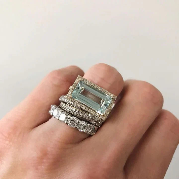 Claire | Vintage Silver Turquoise Glass Ring Set