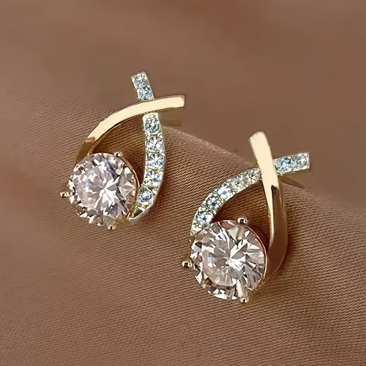 Belle | Golden Cross Zirconia Stud Earrings