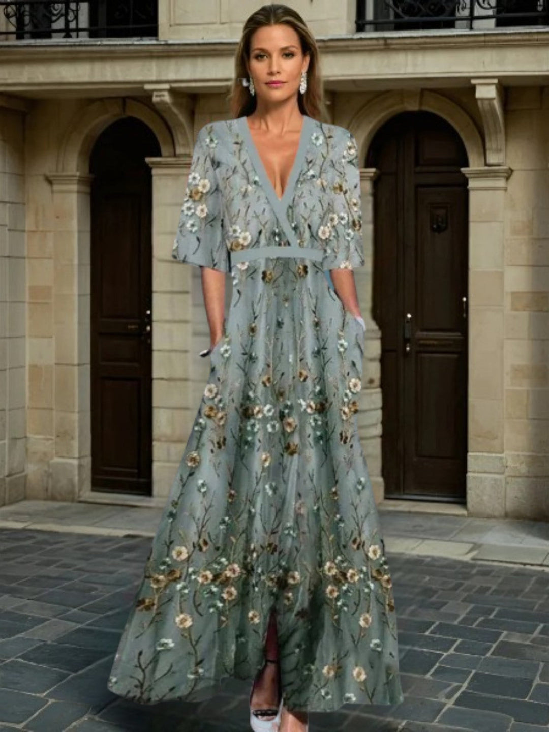 Sophie | Elegant V-Neck Belted Boho Dress