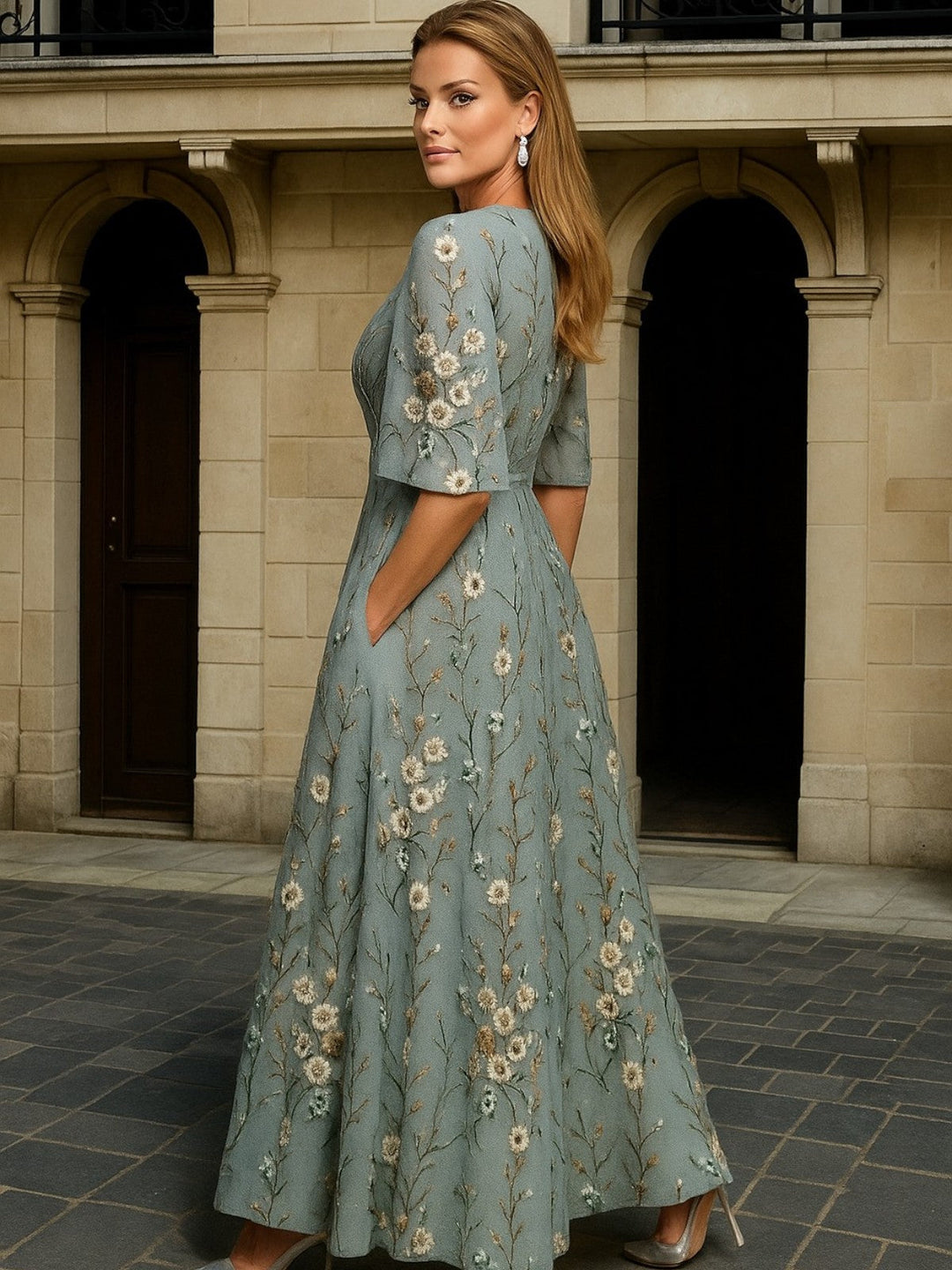 Sophie | Elegant V-Neck Belted Boho Dress