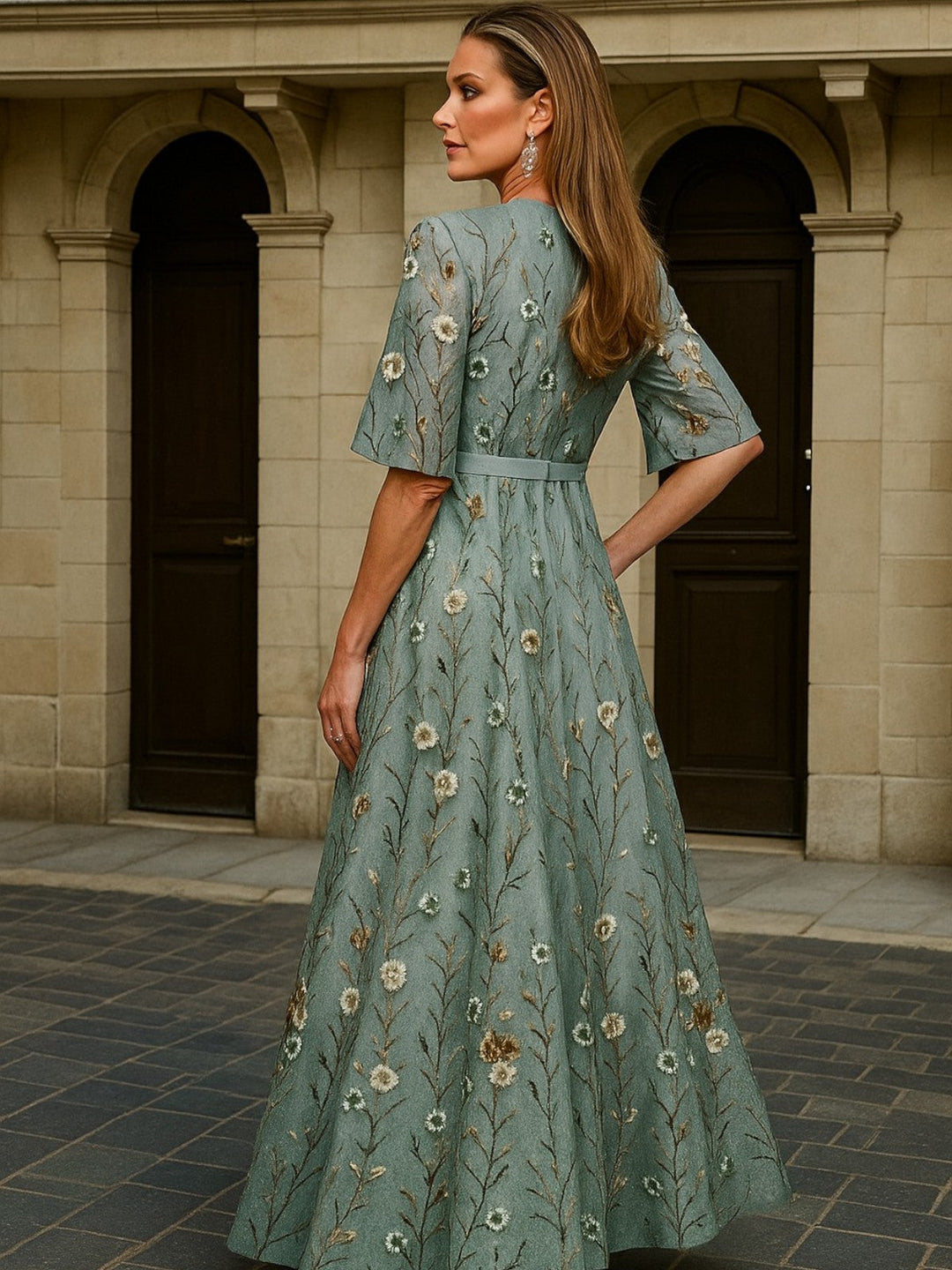 Sophie | Elegant V-Neck Belted Boho Dress