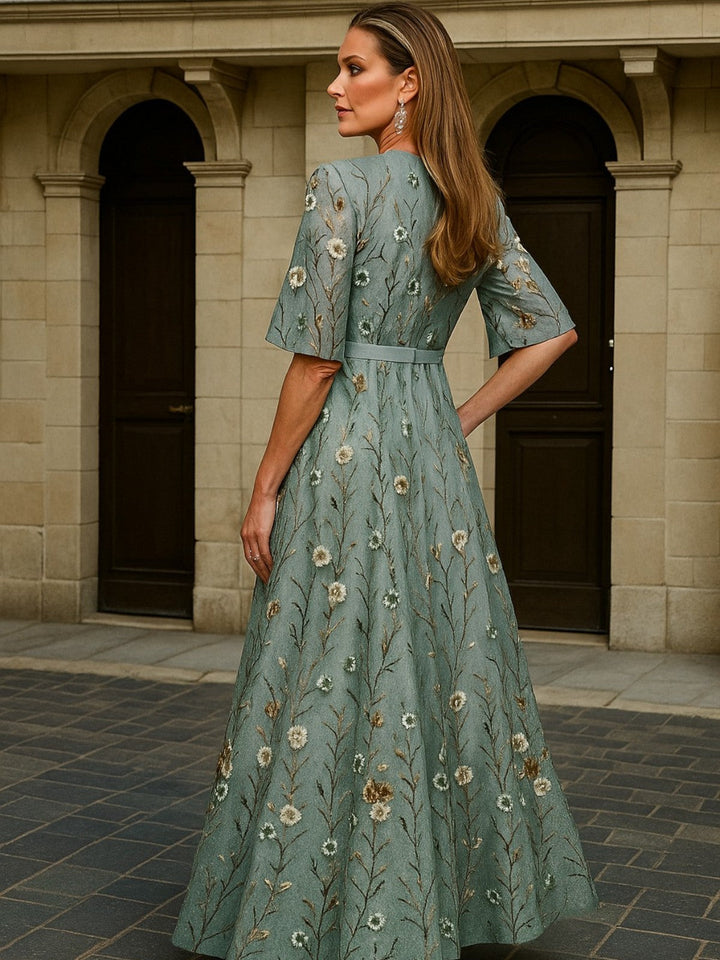Sophie | Elegant V-Neck Belted Boho Dress