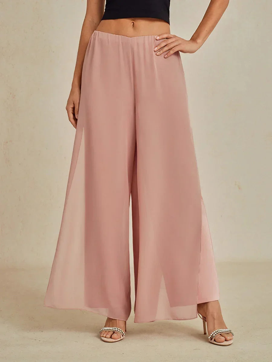 Nova | Straight-Leg Pants with Chiffon Split Overlay