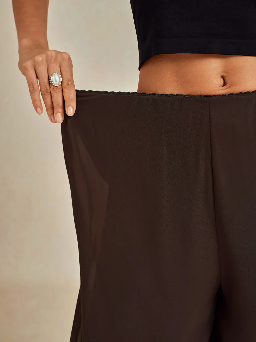 Nova | Straight-Leg Pants with Chiffon Split Overlay