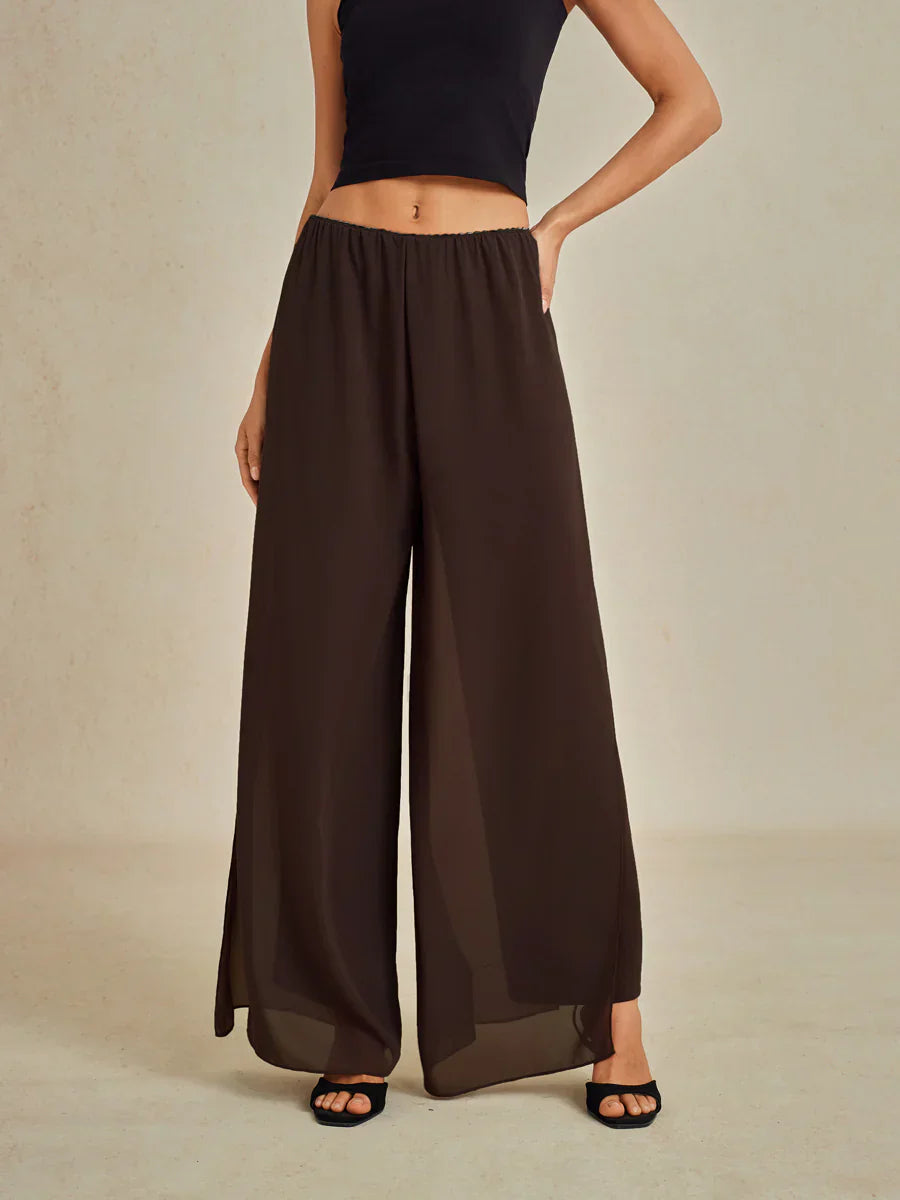 Nova | Straight-Leg Pants with Chiffon Split Overlay