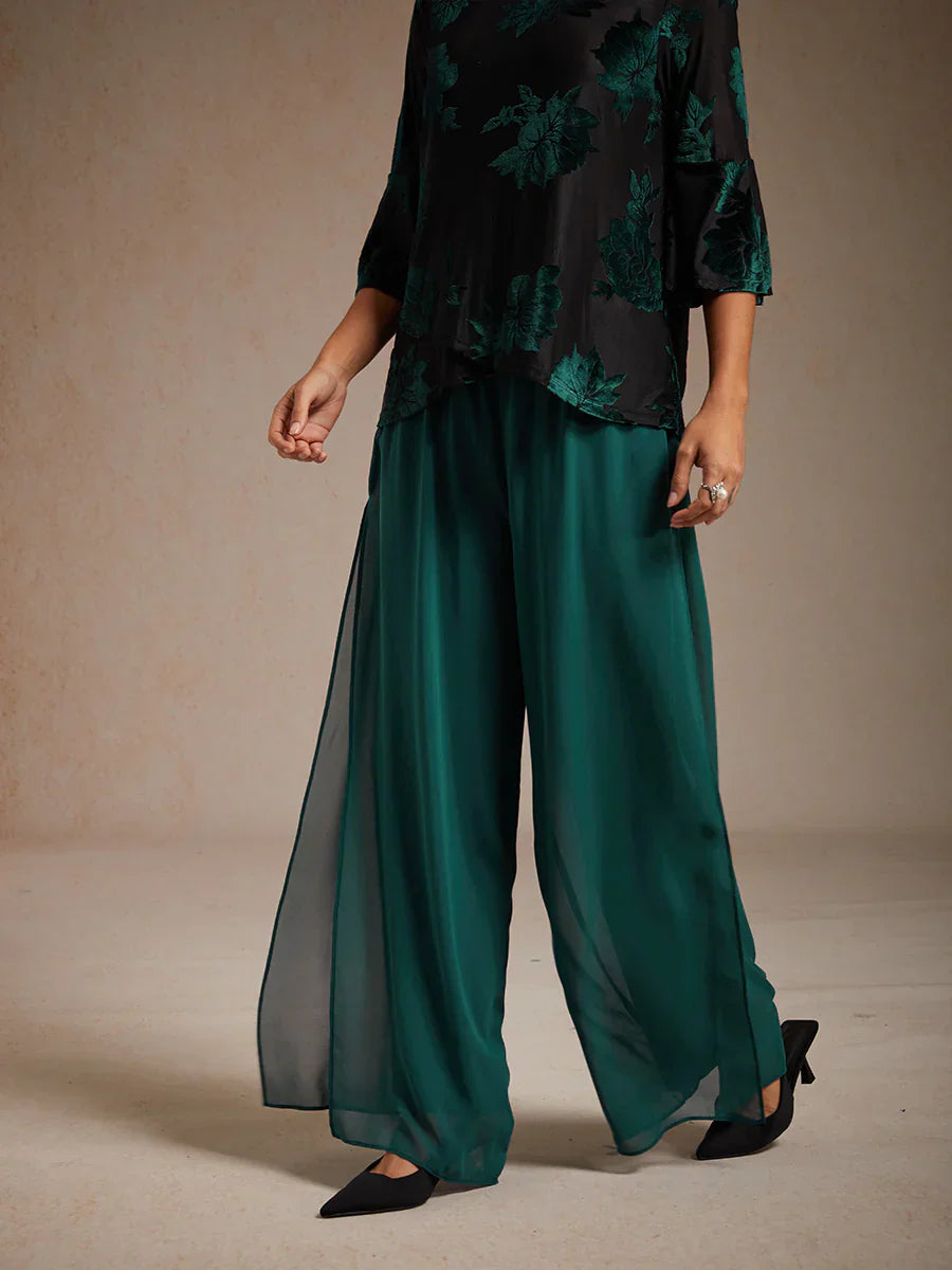 Nova | Straight-Leg Pants with Chiffon Split Overlay