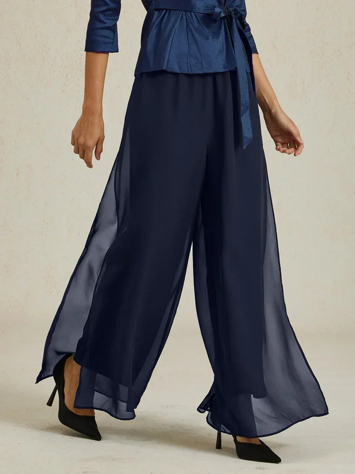 Nova | Straight-Leg Pants with Chiffon Split Overlay