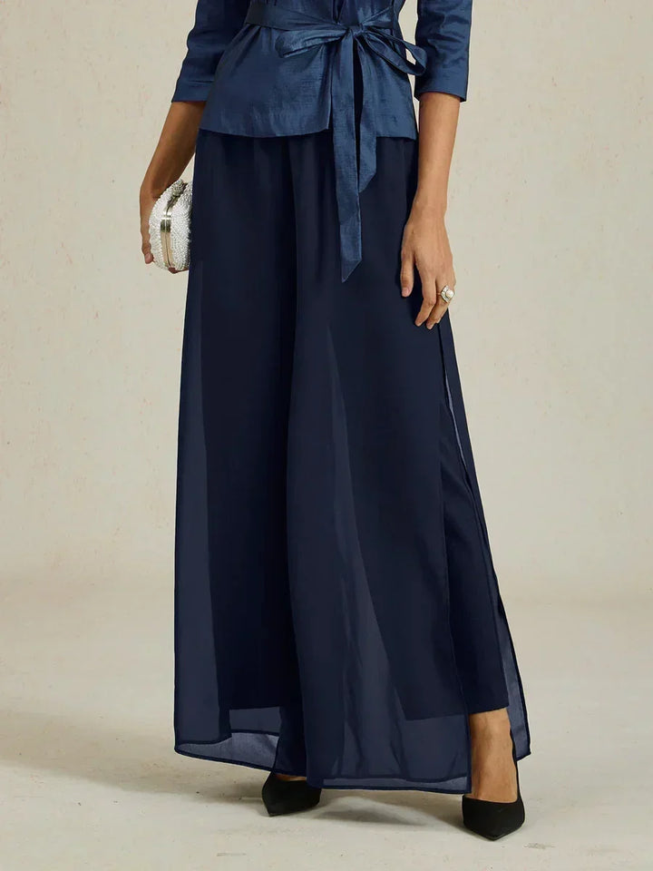 Nova | Straight-Leg Pants with Chiffon Split Overlay