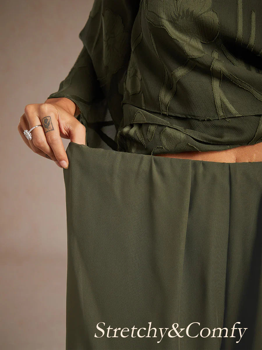 Nova | Straight-Leg Pants with Chiffon Split Overlay
