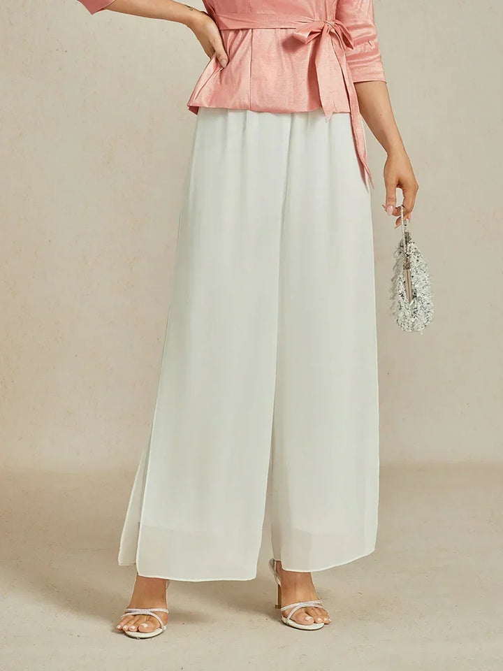 Nova | Straight-Leg Pants with Chiffon Split Overlay