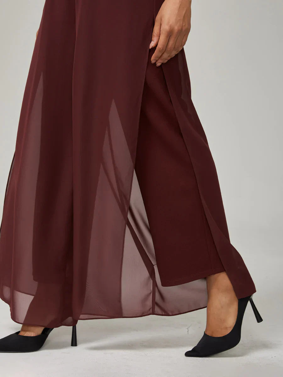 Nova | Straight-Leg Pants with Chiffon Split Overlay