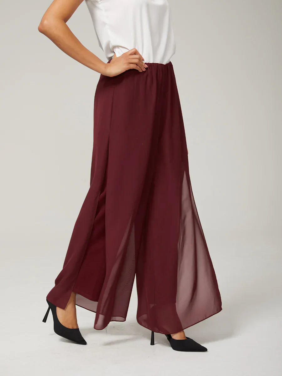 Nova | Straight-Leg Pants with Chiffon Split Overlay