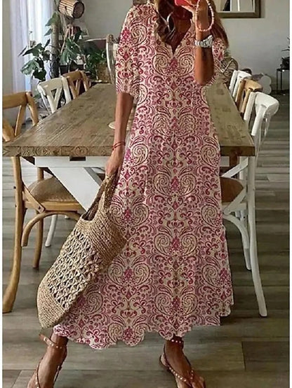 Susan | Boho Maxi Dress with Flattering Tummy Coverage